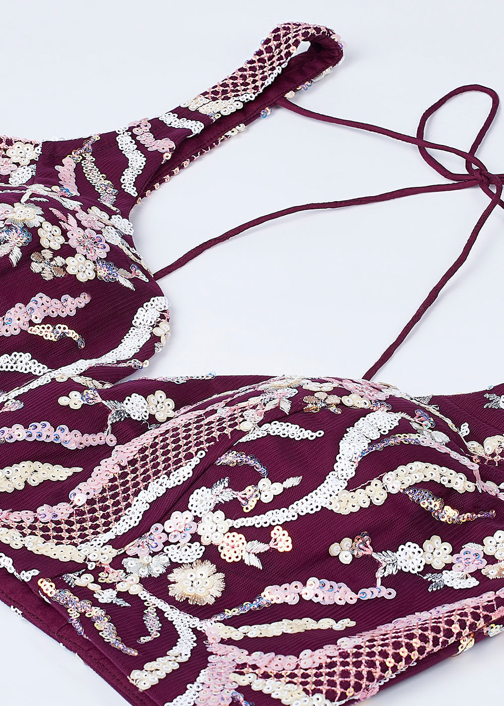 Tyrian Purple Net Lehenga Choli With Sequins & Thread Embroidery Work | Ready To Wear - qivii