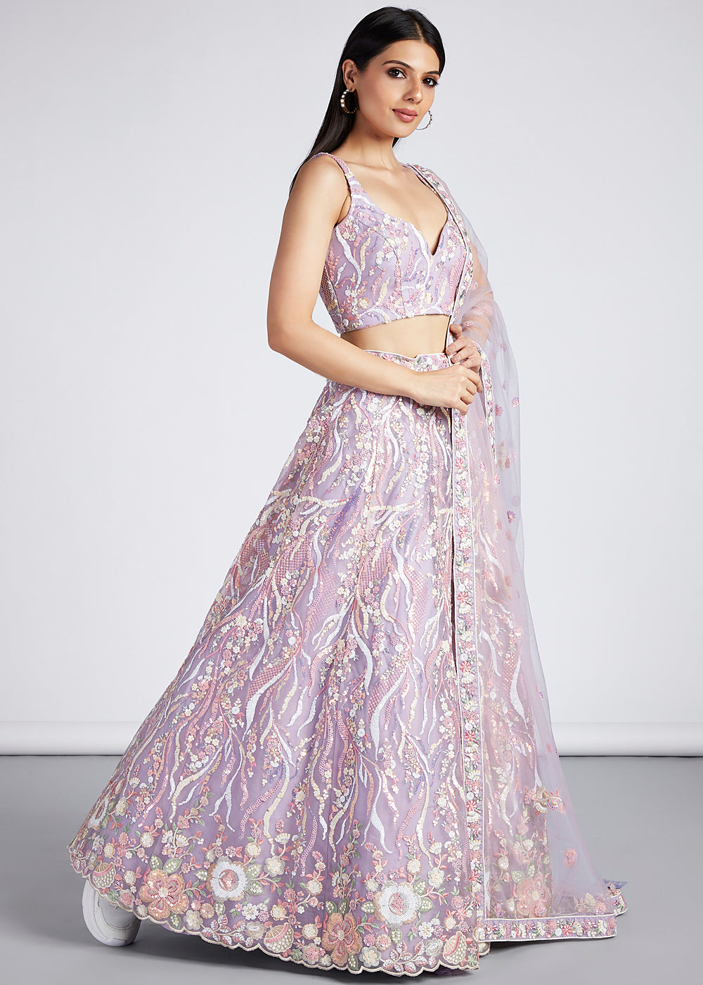 Lilac Purple Net Lehenga Choli With Sequins & Thread Embroidery Work | Ready To Wear - qivii