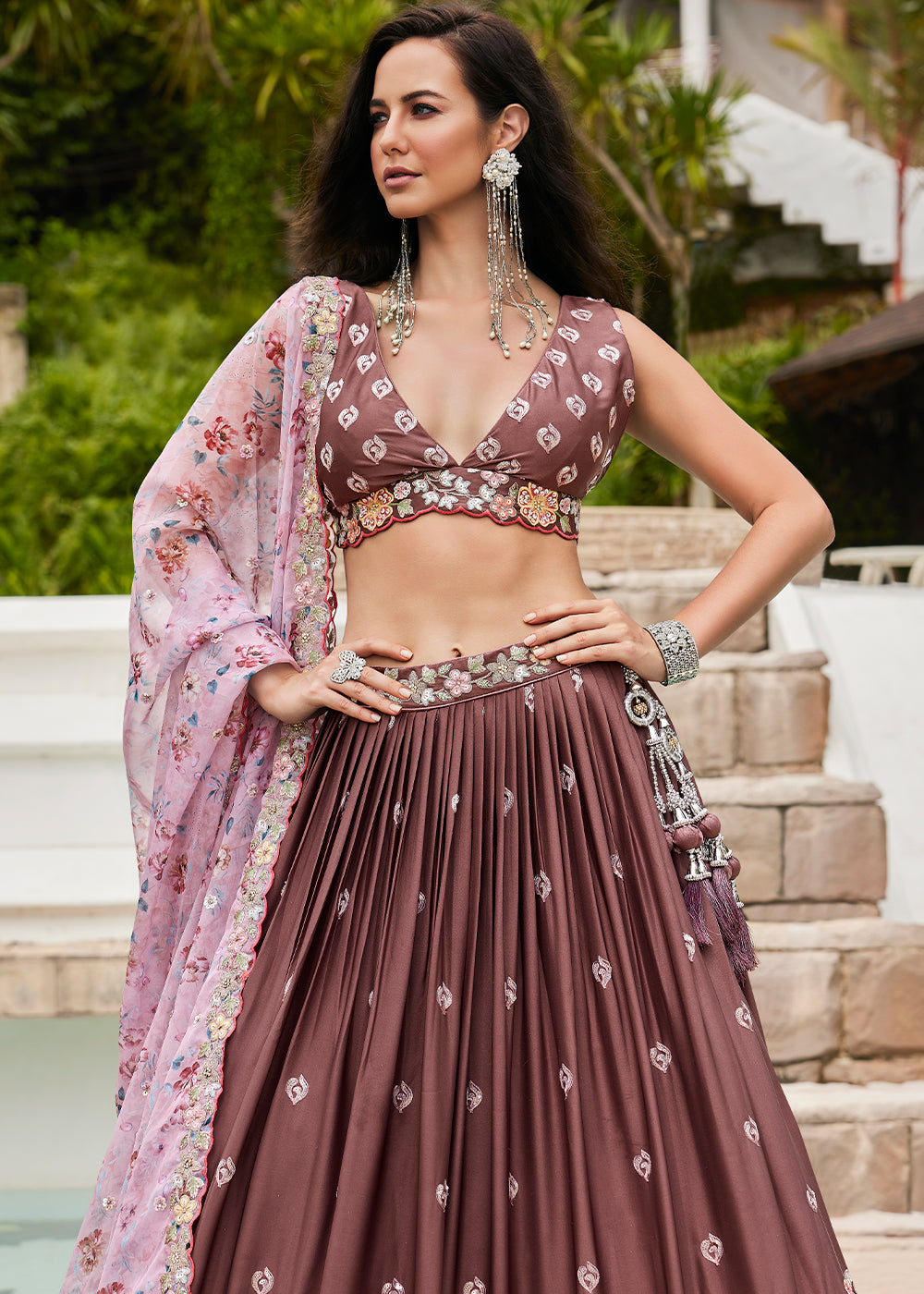 Dark Rose Gold Georgette Lehenga Choli With Heavy Sequins Embroidery Work