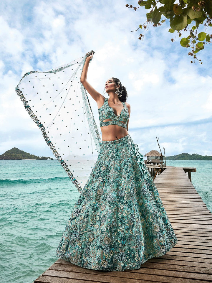 Sequins, Moti and Heavy Embroidered Organza Stitched Lehenga choli