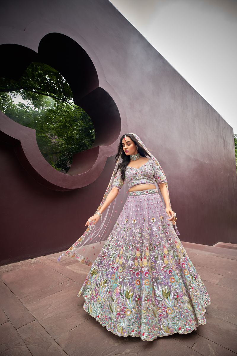 Mauve Net Zarkan & heavy Sequin embroidery Semi-Stitched Lehenga choli & Dupatta