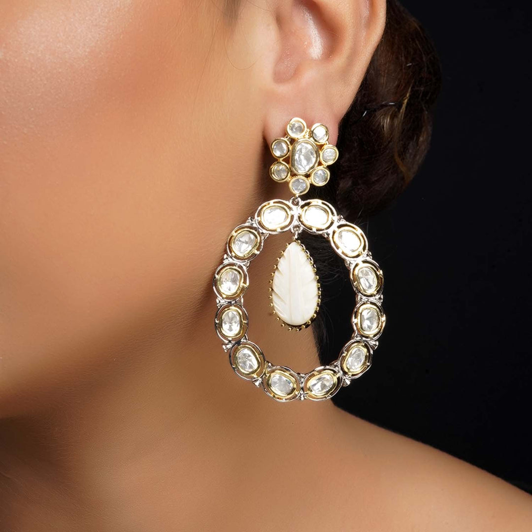 Divya Off White Diamond Work Victorian Kundan Earrings