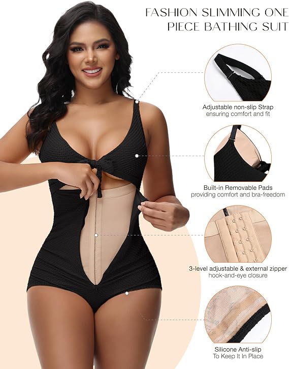 Women's Tummy Control Swimsuit Cutout Tie Knot Front Push Up Shapewear Bathing Suit  - By Qivii