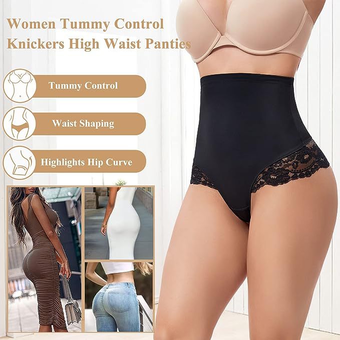 Seamless Lace Tummy Control Shapewear Panties High Waist Compression Thong Underwear  - By Qivii