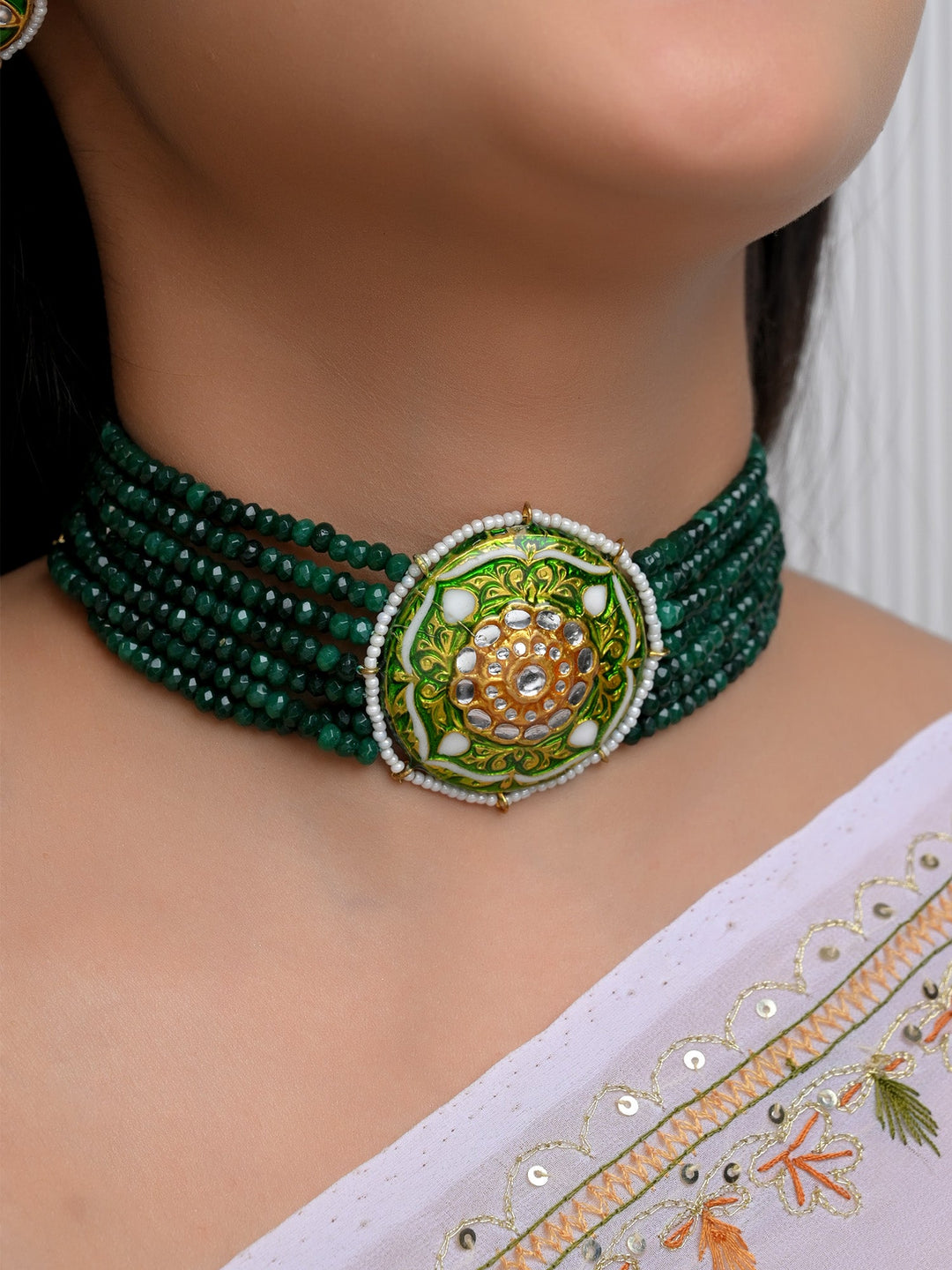 Lenora Green Meenakari Choker Set