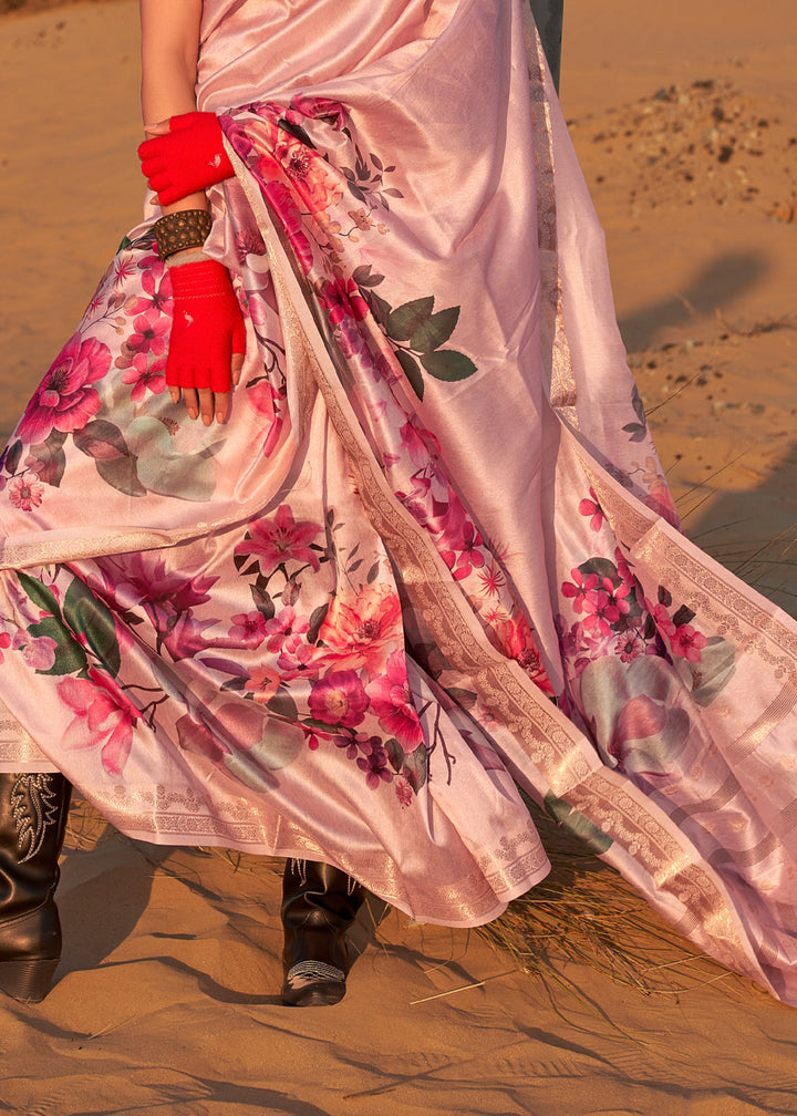 Floral Pink Woven Tussar Silk Saree