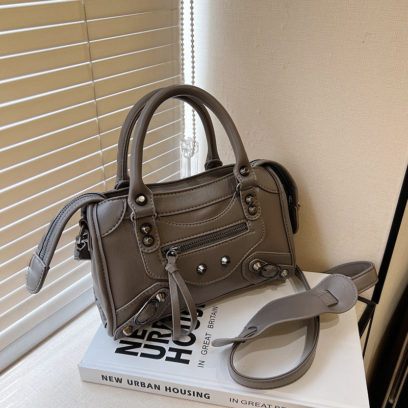 Women's Vintage Edge Satchel – Artisan Studded Motorcycle Bag with Convertible Crossbody Strap