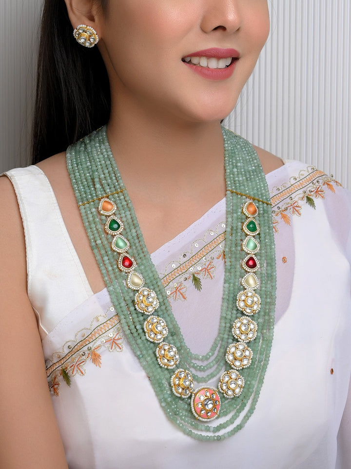 Aubrae Mint Green Long Kundan Set