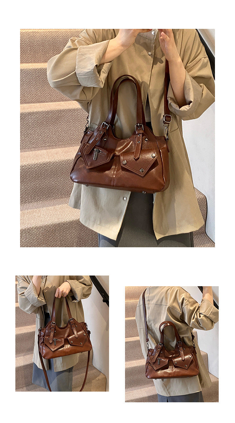 Women's Road Rebel Tote - Retro Moto-Inspired Convertible Carryall with Industrial Hardware