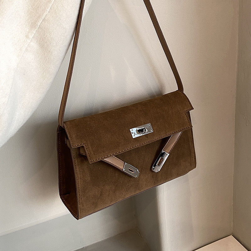 Women's Retro-Luxe Suede Mini Satchel - Convertible Underarm Crossbody Bag for Women | Vintage Brushed Texture in Caramel Ombre