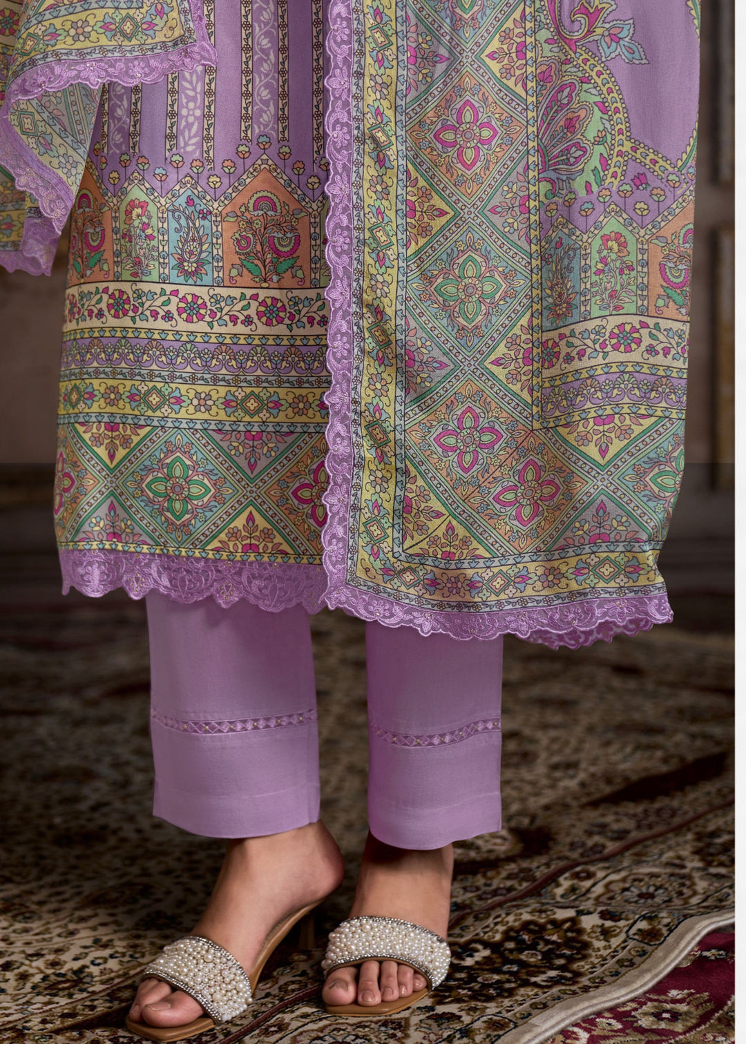 Lavender Pure Muslin Salwar Suit with Resham Embroidery