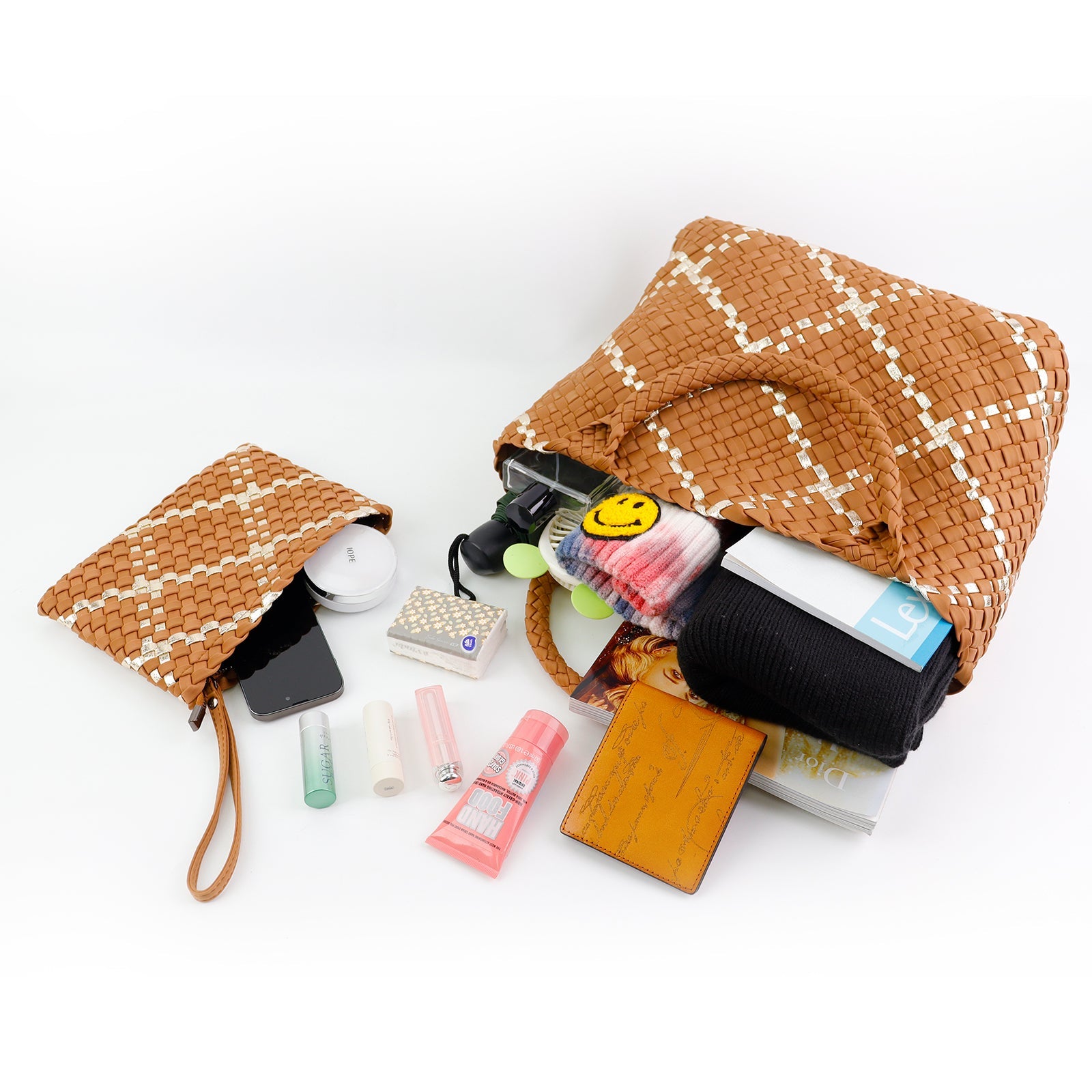 Colorblock Neoprene Woven Bag - Camel | Ounamei