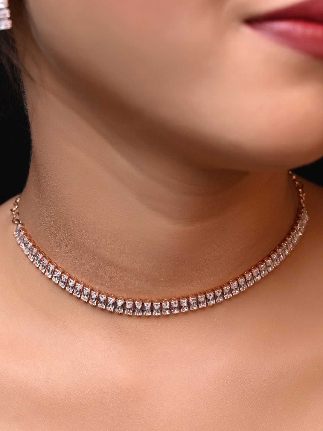 Reyhana Rose Plated American Diamond Necklace Set