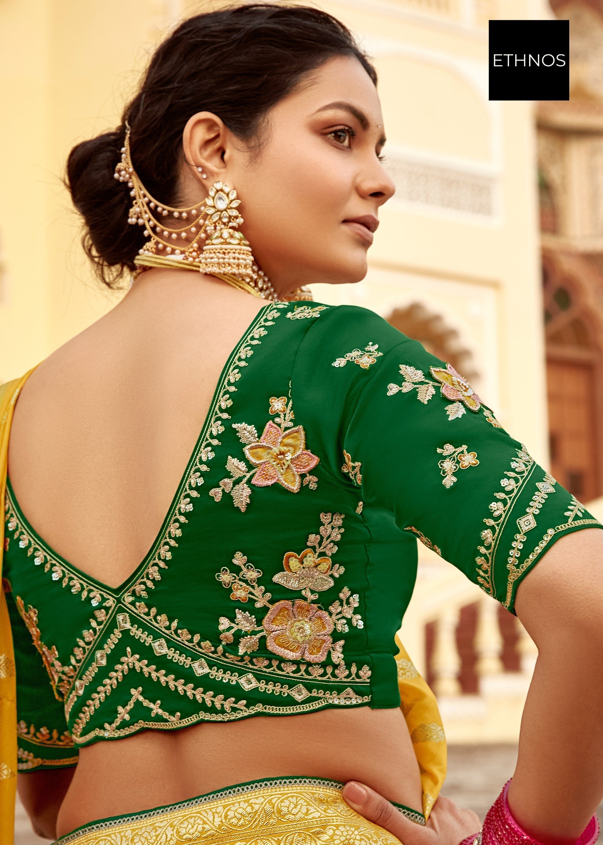 Canary Yellow Dola Silk Saree Embellished With Weaving Work And Heavy Embroidered Blouse - qivii
