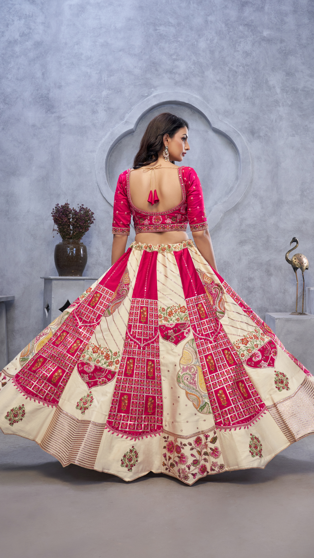 The Red and White Masterpiece Lehenga with Paisley Motifs and Sheer Pink Dupatta