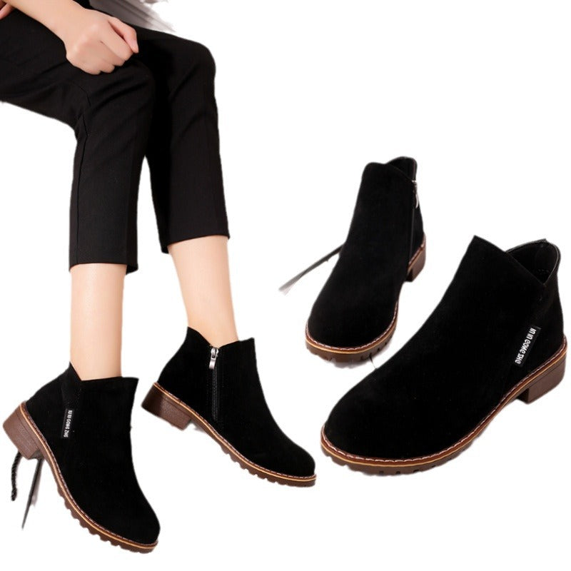 Women's Suede Chelsea Ankle Boots - Side Zip Low Heel Martin Boots (US 4-10)