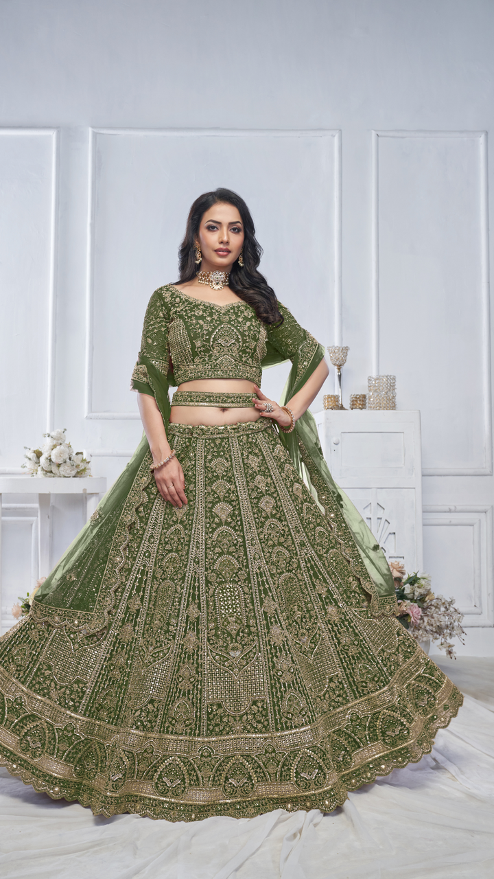 Peacock Green Embroidered Bridal lehenga