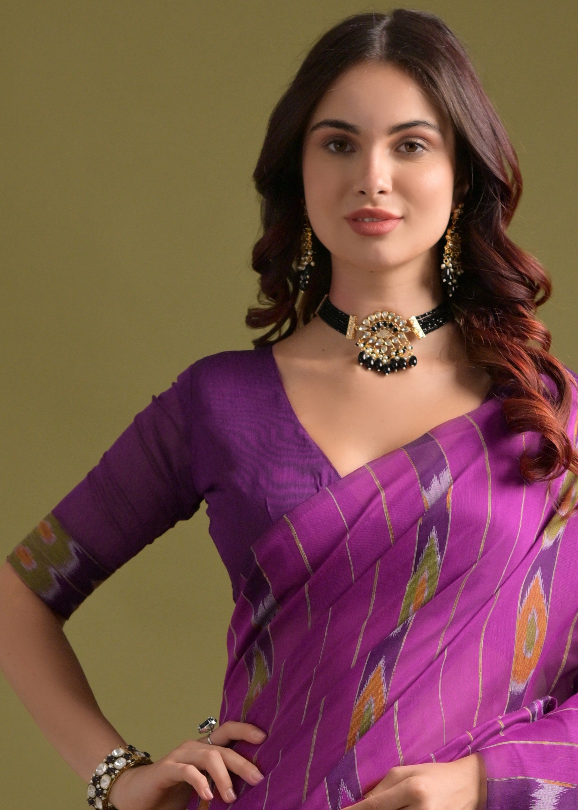 Ultra Pink Soft Ikkat Cotton Printed Saree - qivii