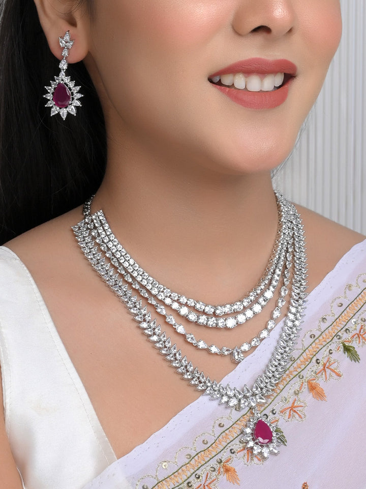 Pallavi Ruby American Diamond Necklace Set