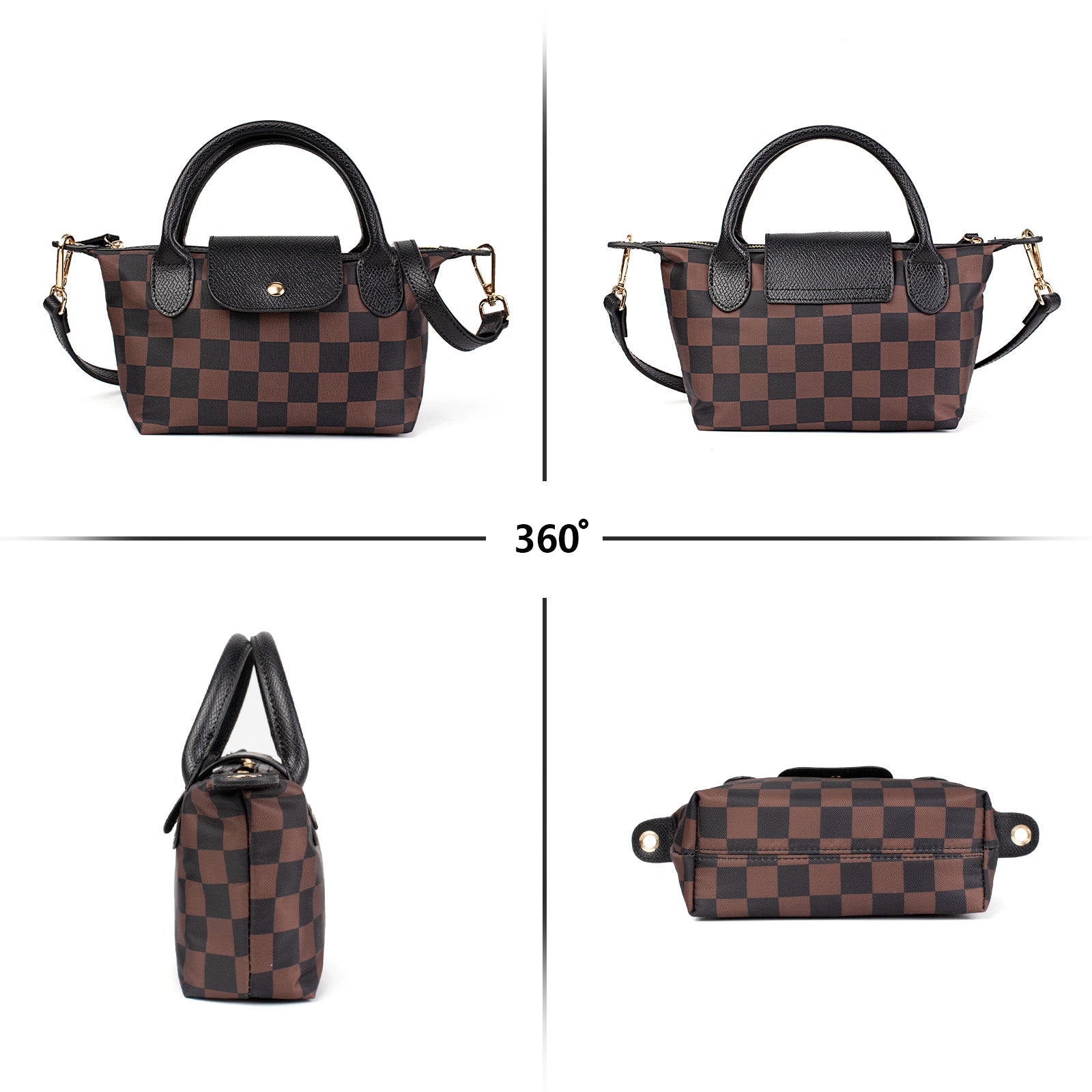 Ounamei Mini Checkered Nylon Crossbody Bag | Small Size Large Capacity 3-Way Carry Lightweight Tote