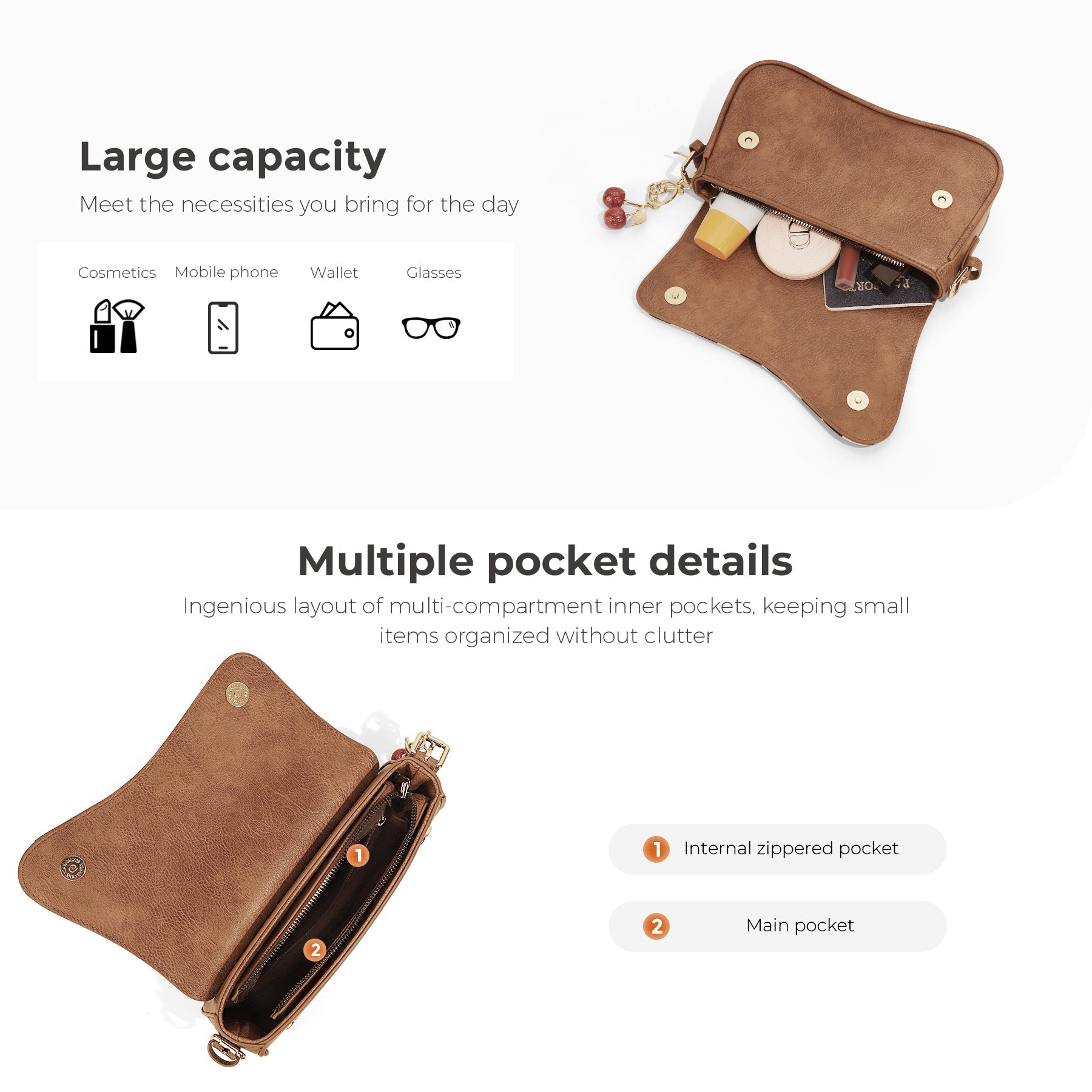 Ounamei Vintage Checkered Flap Shoulder Bag for Woman | Small Vegan Leather Crossbody Purse for Daily