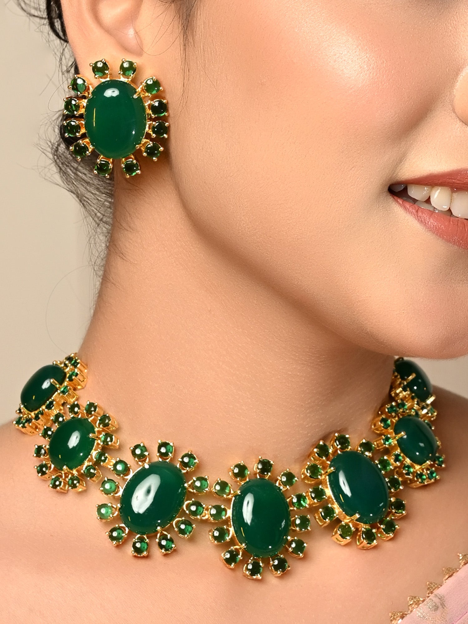 Aurora Green Natural Stone Necklace Set - qivii