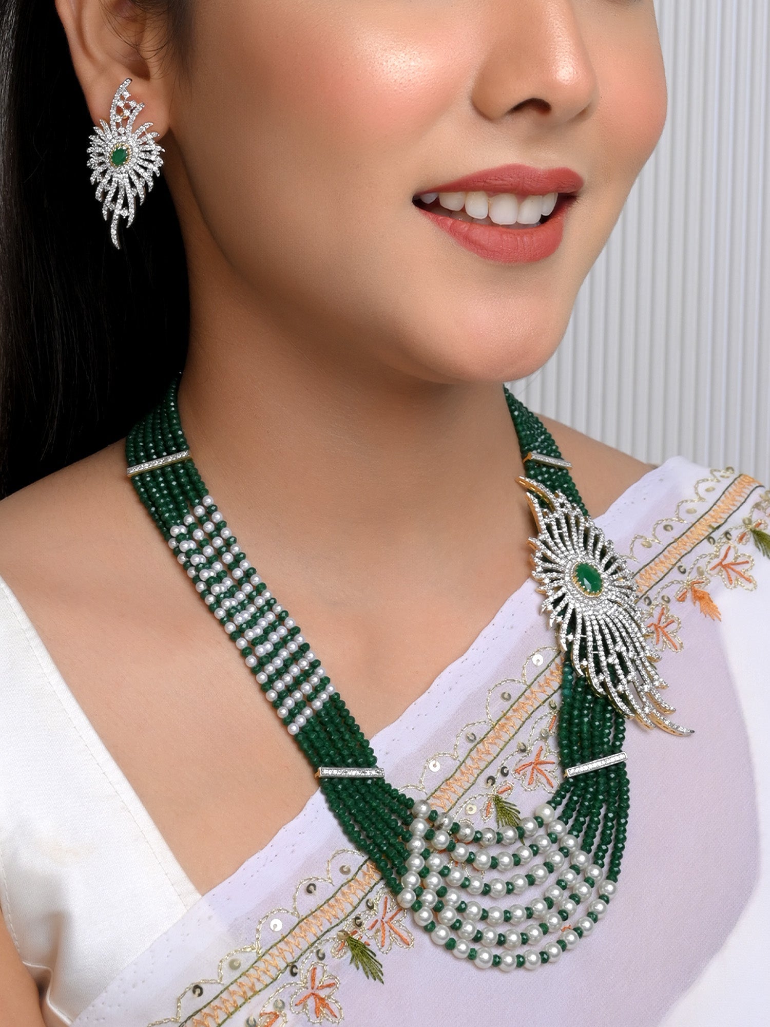 Himangi Emerald American Diamond Necklace Set - qivii