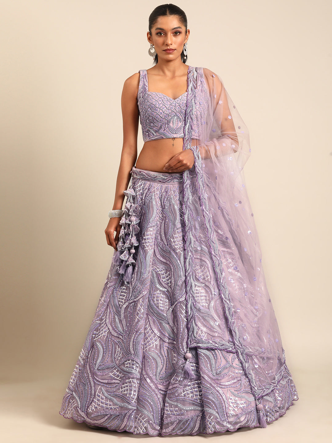 Light-Dark Color Sequined Heavy Embroiderey using thread Net Stitched Lehenga Choli