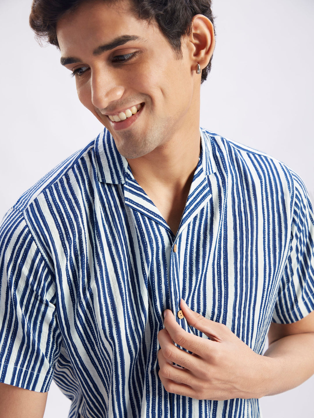 Vastramay Men's Blue Striped Shirt