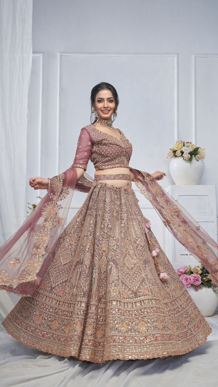 Royal Grandeur bridal  Golden  Lehenga with Paisley and Peacock Motifs & Heavy Embroidery