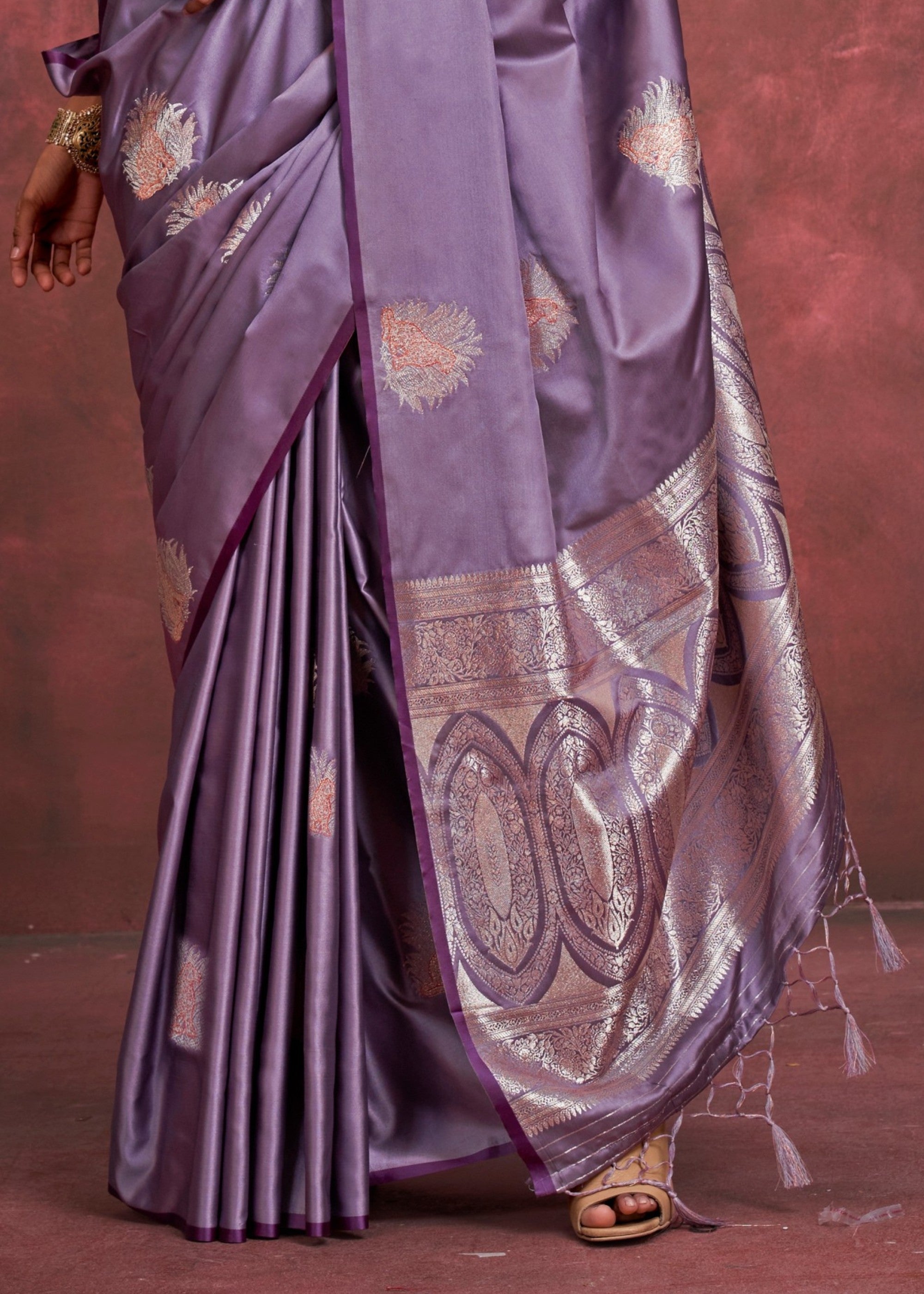 Sunset Purple Handloom Weaving Satin - Banarasi Zari Saree - qivii