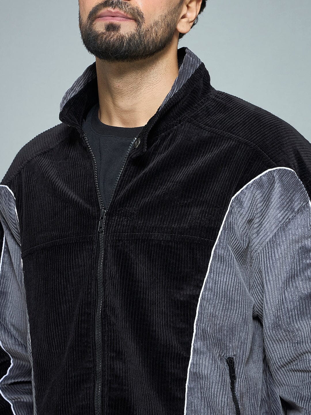 Black & Grey Corduroy Moto Jacket