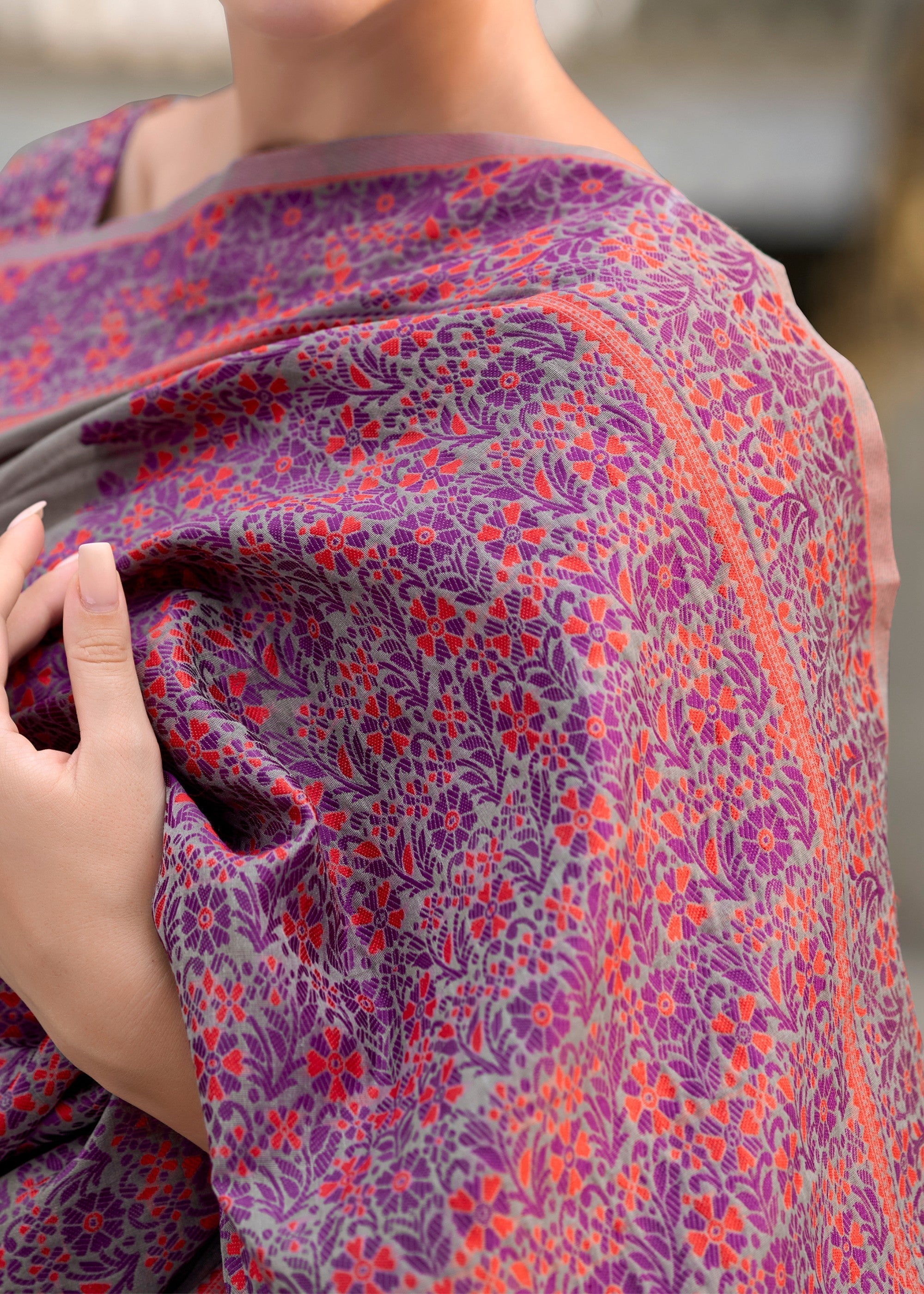 Pebble Grey Soft Linen Cotton Silk Saree - qivii