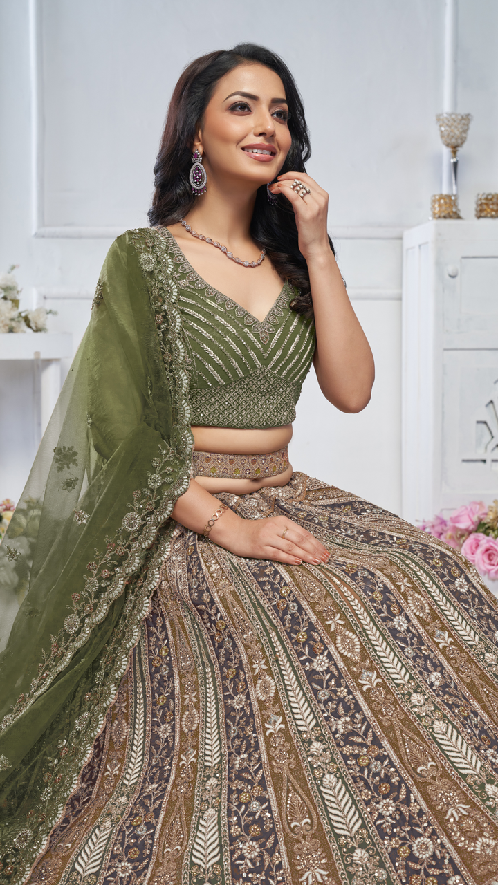 The Grandeur Green bridal lehenga