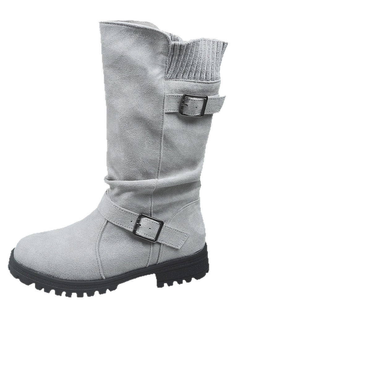 Women’s RanchWrap Buckle Mid-Calf Suede Boots – Knit Cuff Western-Style Slouchy Shoes (US 5–10.5)