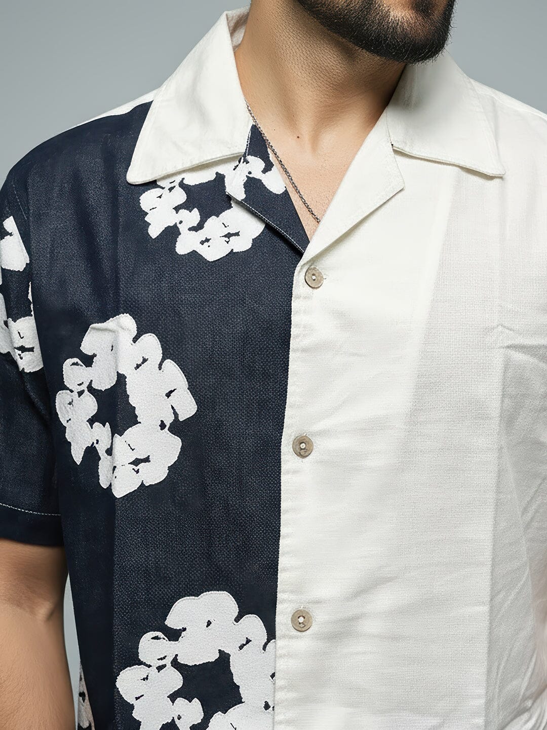 Floral Split Corduroy Denim Shirt