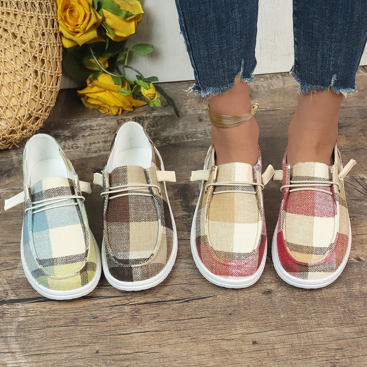 Women’s Heritage Check Slip-On — Vintage-Inspired Canvas Boat Shoe with CloudWalk Cushion & Extended Sizes (Up to US 10.5)