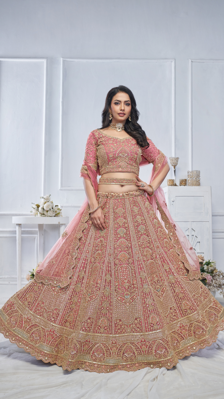 Pastel Onion Embroidered Bridal lehenga