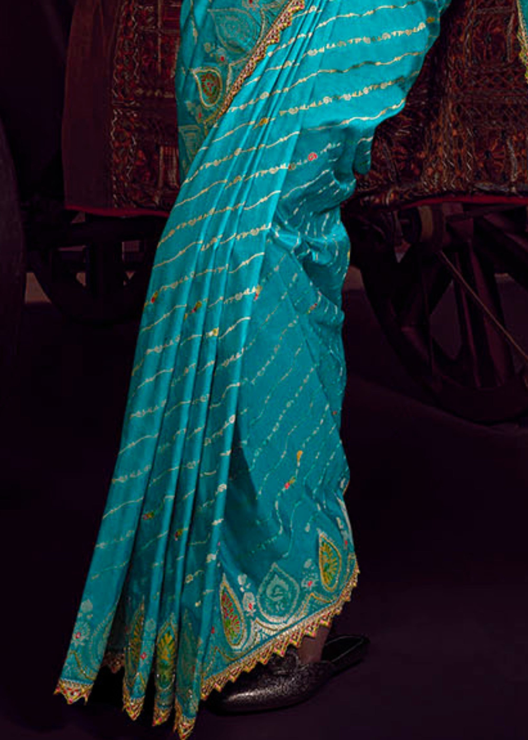 Cyan Blue Pure Viscose Dola Silk Saree With Handwork On Blouse And Pallu - qivii