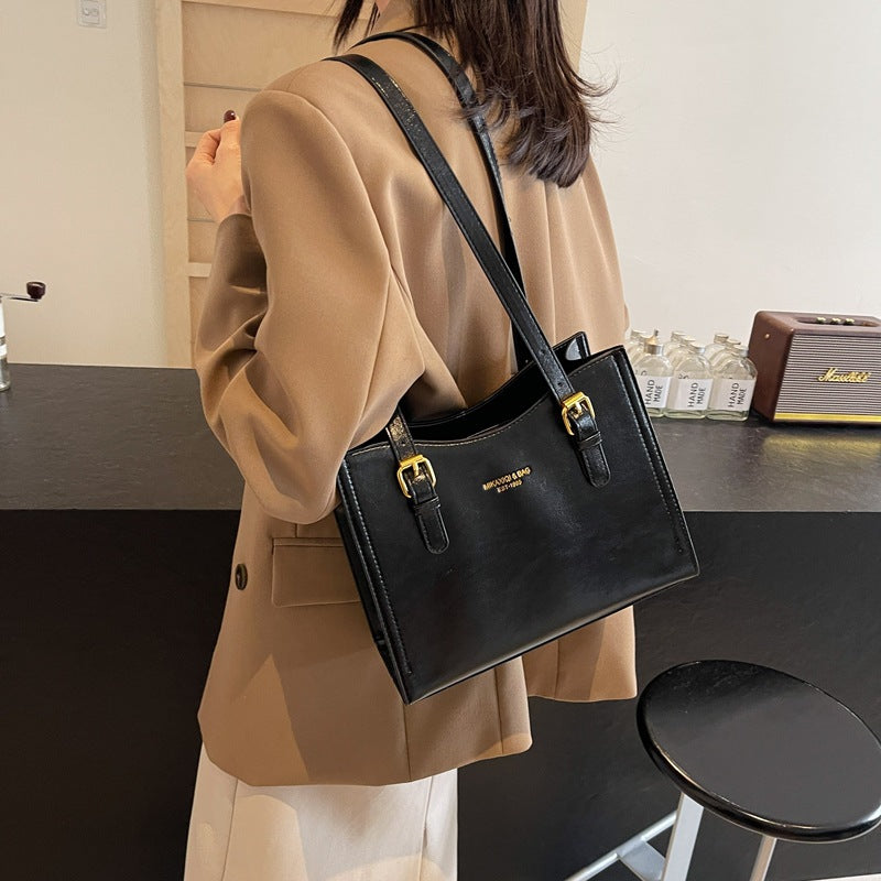 Women's Retro-Vintage Structured Tote Bag – Medium Horizontal PU Tote with Zippered Top, Dual Shoulder Straps & Phone Pocket