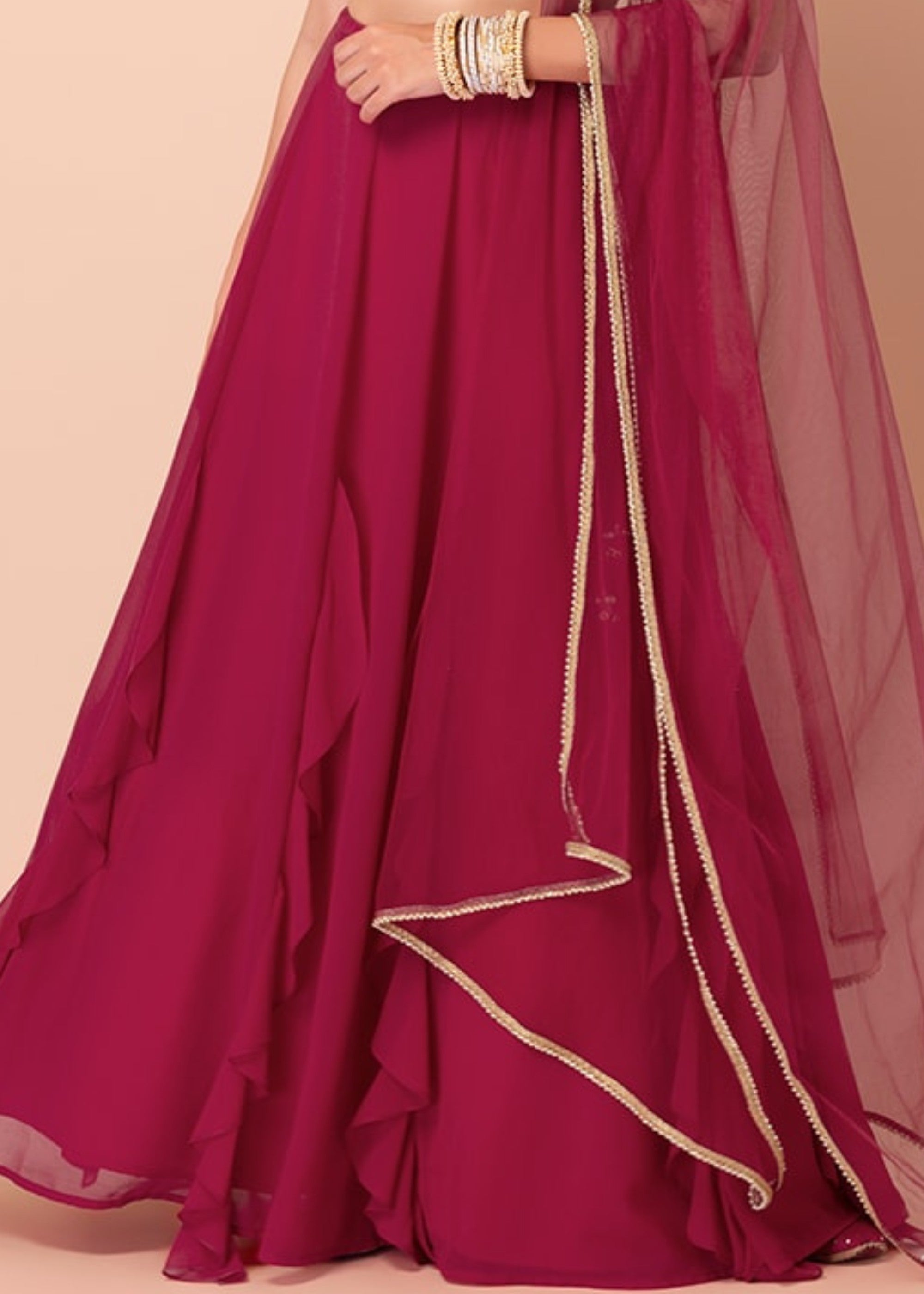 Raspberry Pink Georgette Lehenga Choli With Sequins And Thread Embroidery Work | Ready To Wear - qivii