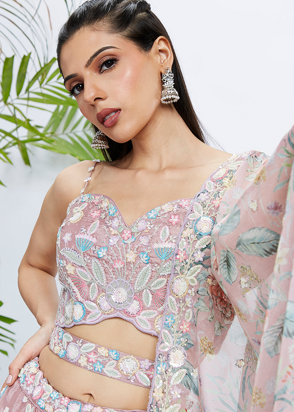 Rose Gold Chiffon Lehenga Choli with Sequins & Thread Embroidery work | Ready To Wear - qivii