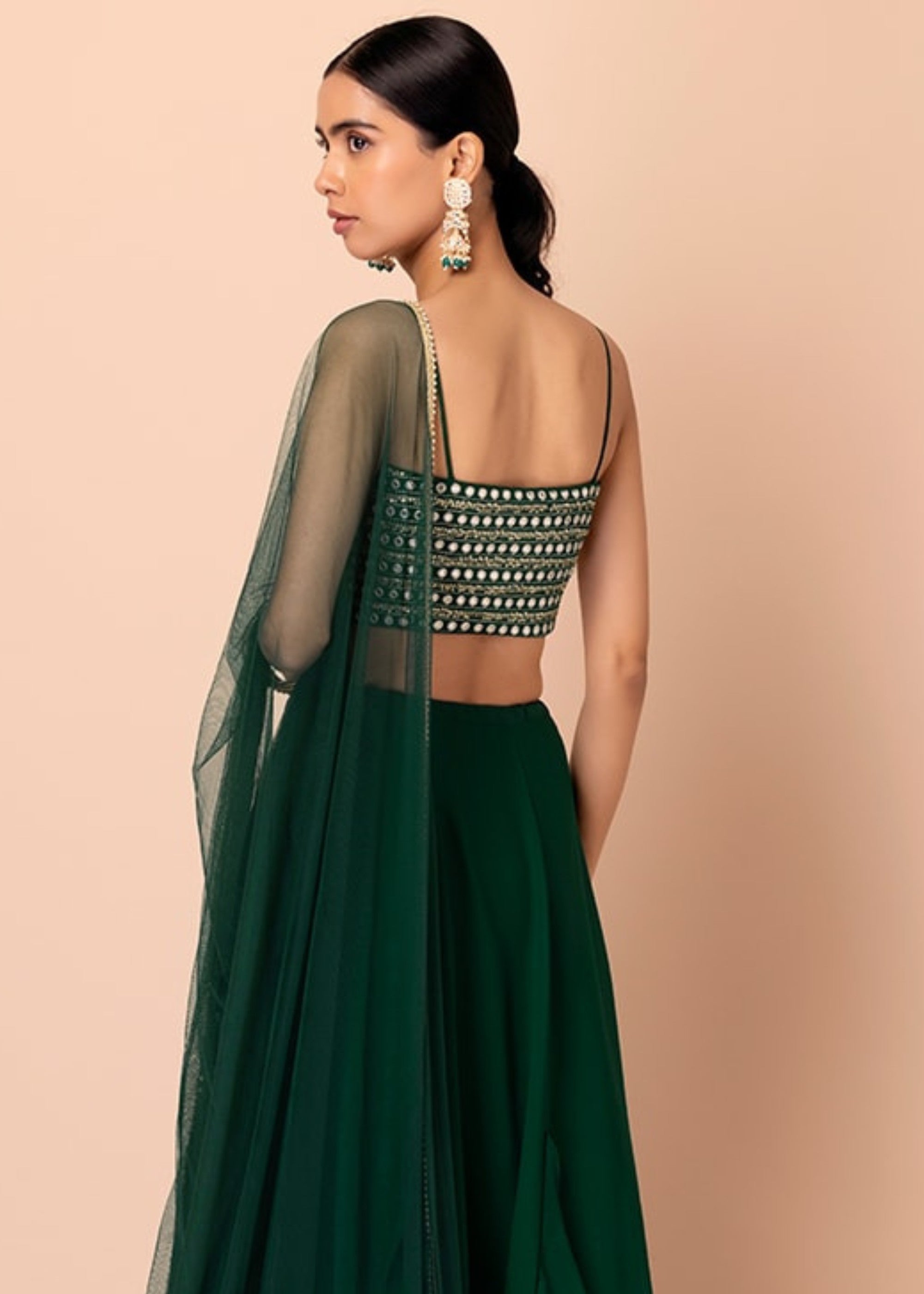 Dark Green Georgette Lehenga Choli With Sequins And Thread Embroidery Work | Ready To Wear - qivii