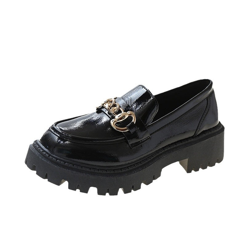Women's Plus Size British Style Leather Platform Slip-On Loafers