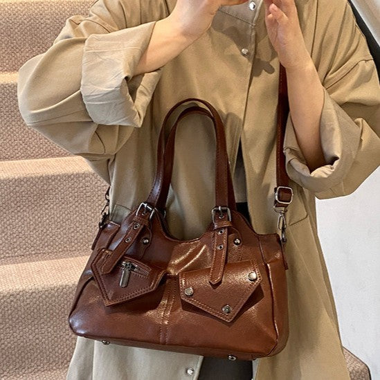 Women's Road Rebel Tote - Retro Moto-Inspired Convertible Carryall with Industrial Hardware