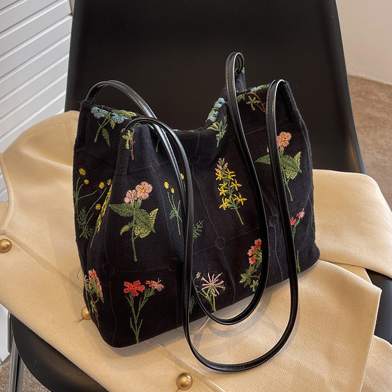 Women's Atelier Bloom Bucket — Artisan-Embroidered Canvas Commuter Tote with Structured Base & Dual Carry