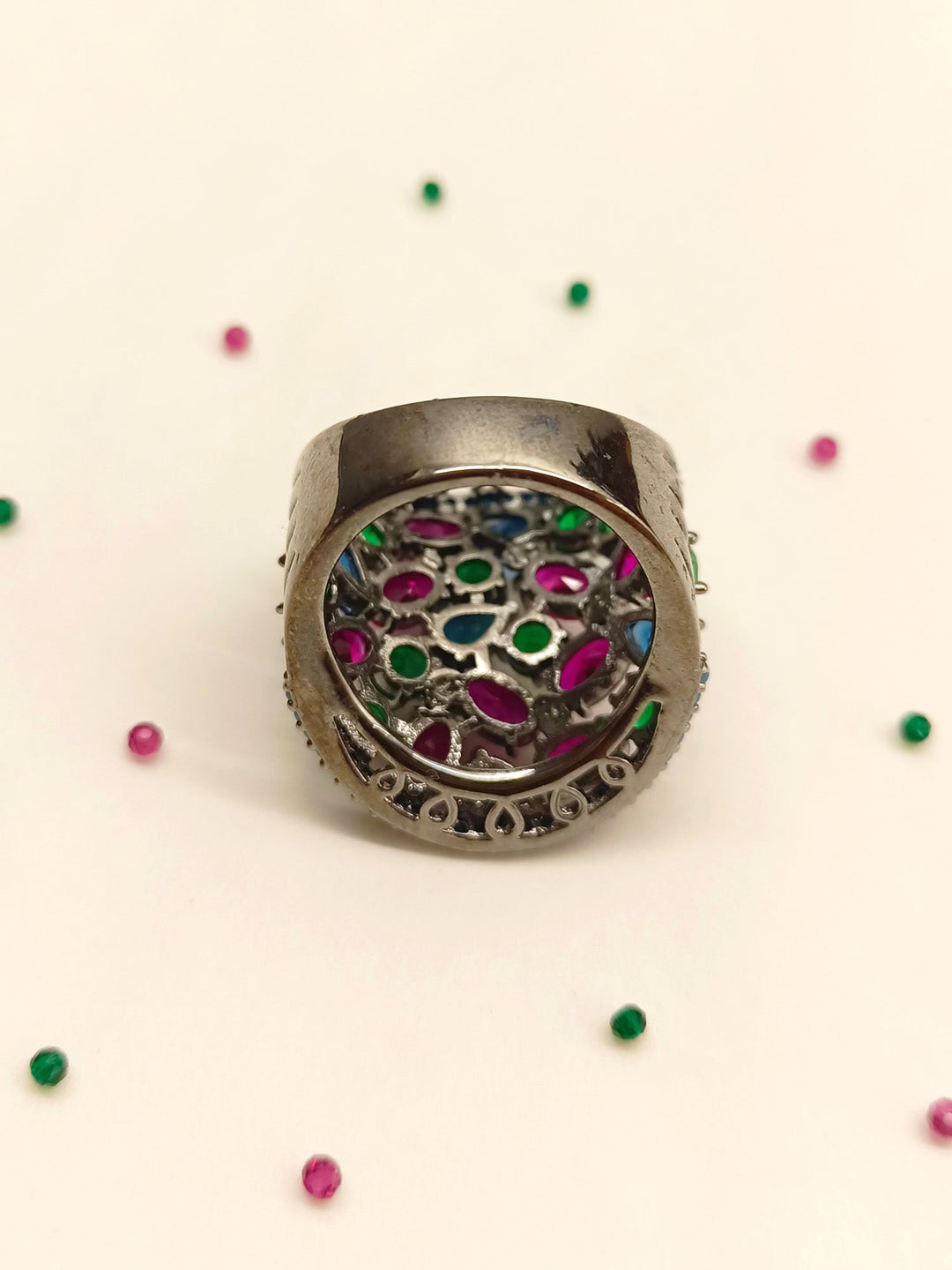 Beautiful Gulika Multi Colour Victorian Finger Ring with intricate design and vibrant hues for a stylish and elegant look