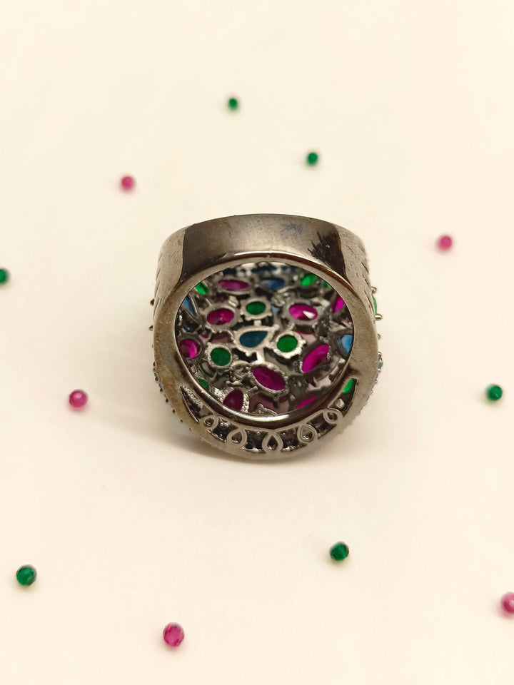 Beautiful Gulika Multi Colour Victorian Finger Ring with intricate design and vibrant hues for a stylish and elegant look