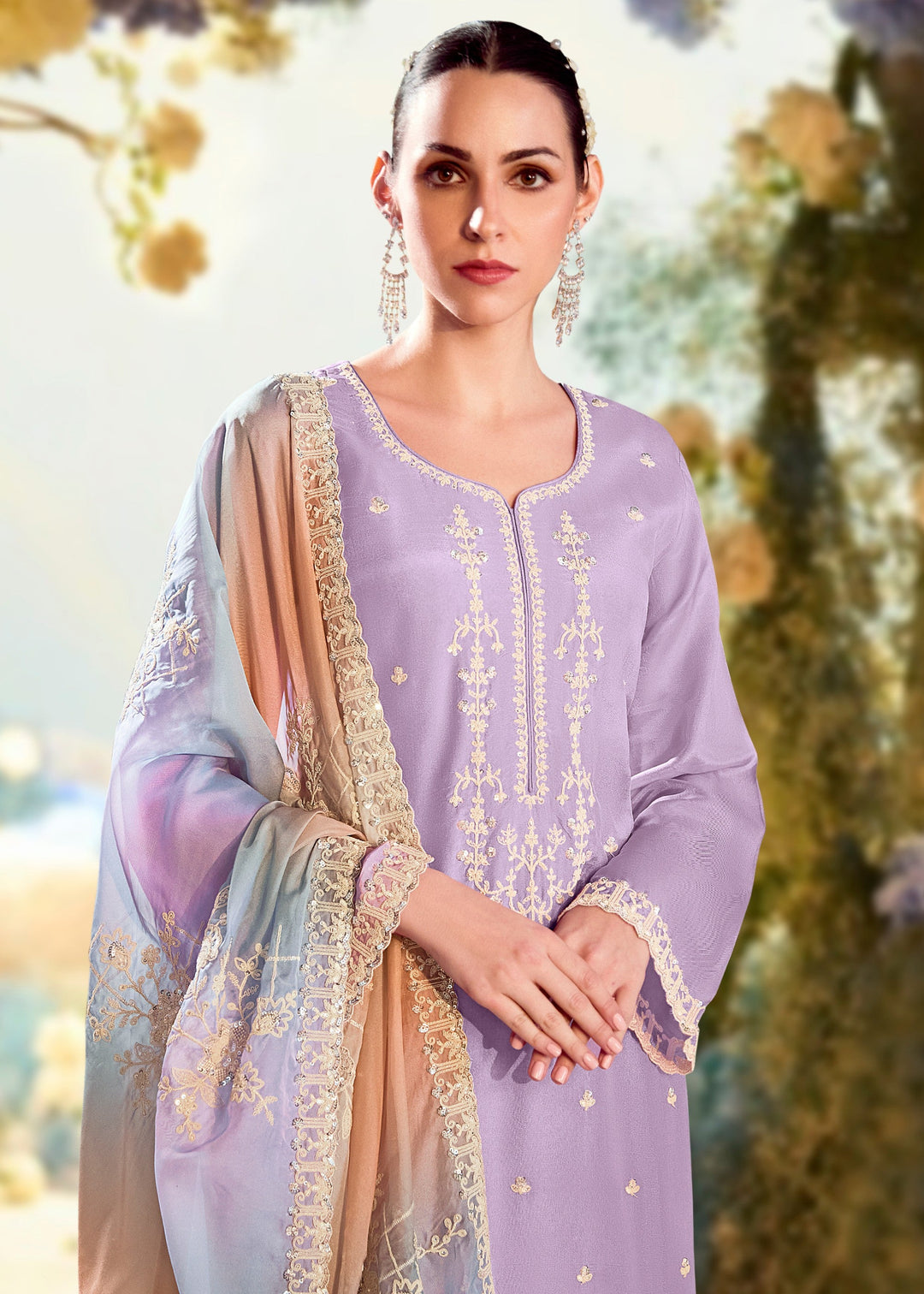 Pastel Lavender Modale Silk Salwar Suit with Embroidery