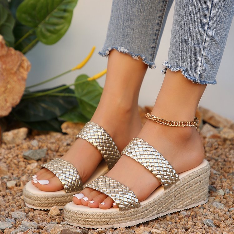 Women’s RetroWeave Wedge Slide Sandals – Braided Platform Summer Slippers (US 5–10)